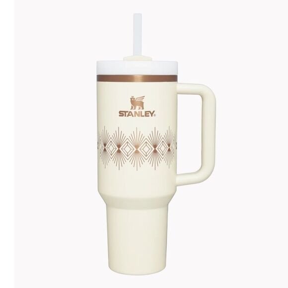 Stanley The Quencher H2.0 Flowstate Tumbler 40 oz in Cream Gloss Deco. NIB! - Picture 1 of 11